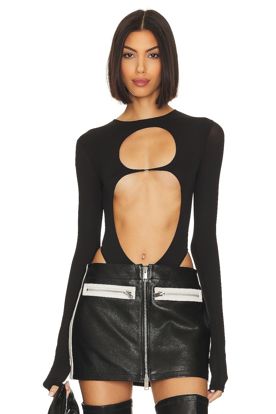 

Боди LaQuan Smith Long Sleeve with Chest Cutout, черный