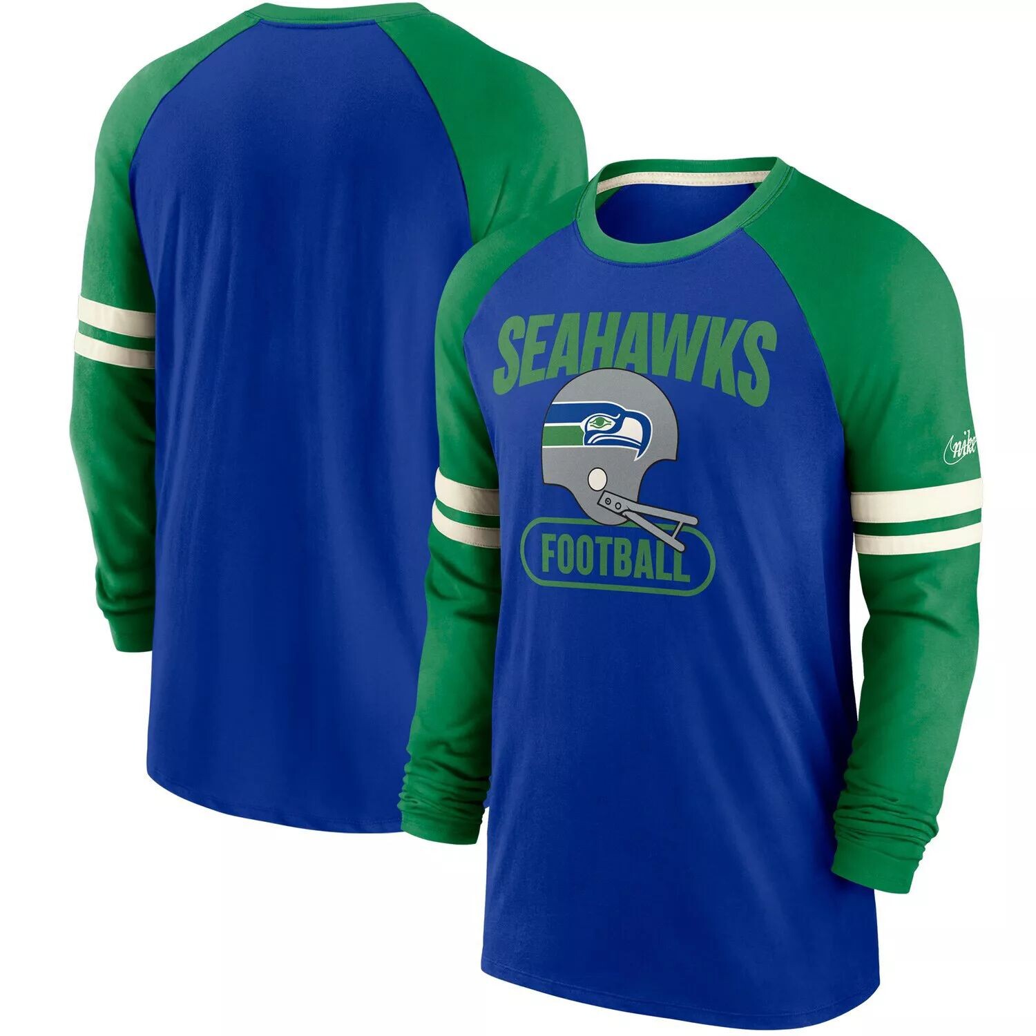 

Мужская футболка Royal/Kelly Green Seattle Seahawks с длинным рукавом реглан Nike
