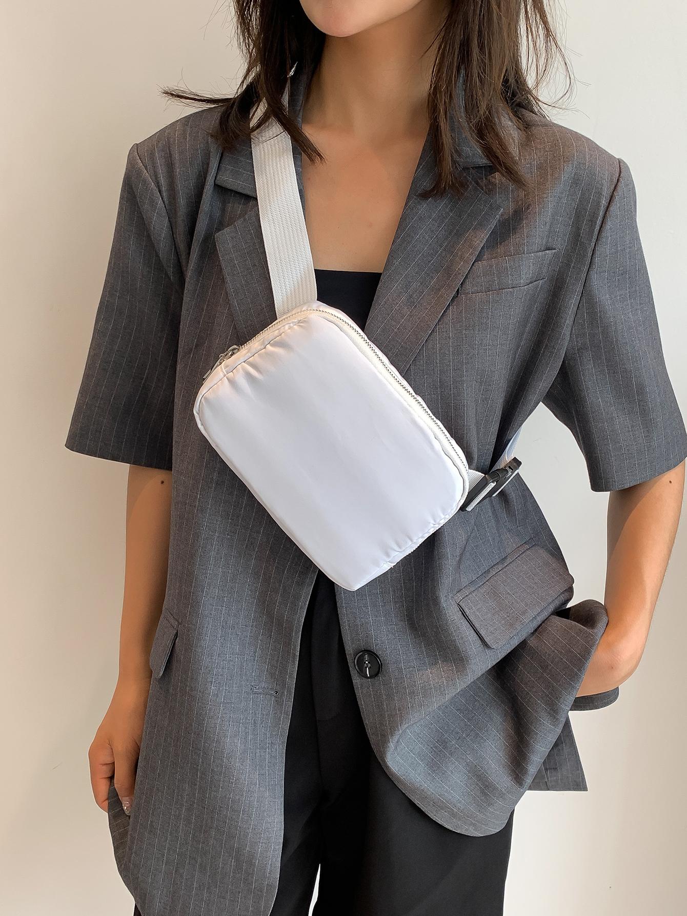Женская универсальная однотонная поясная сумка с плечевым ремнем, белый