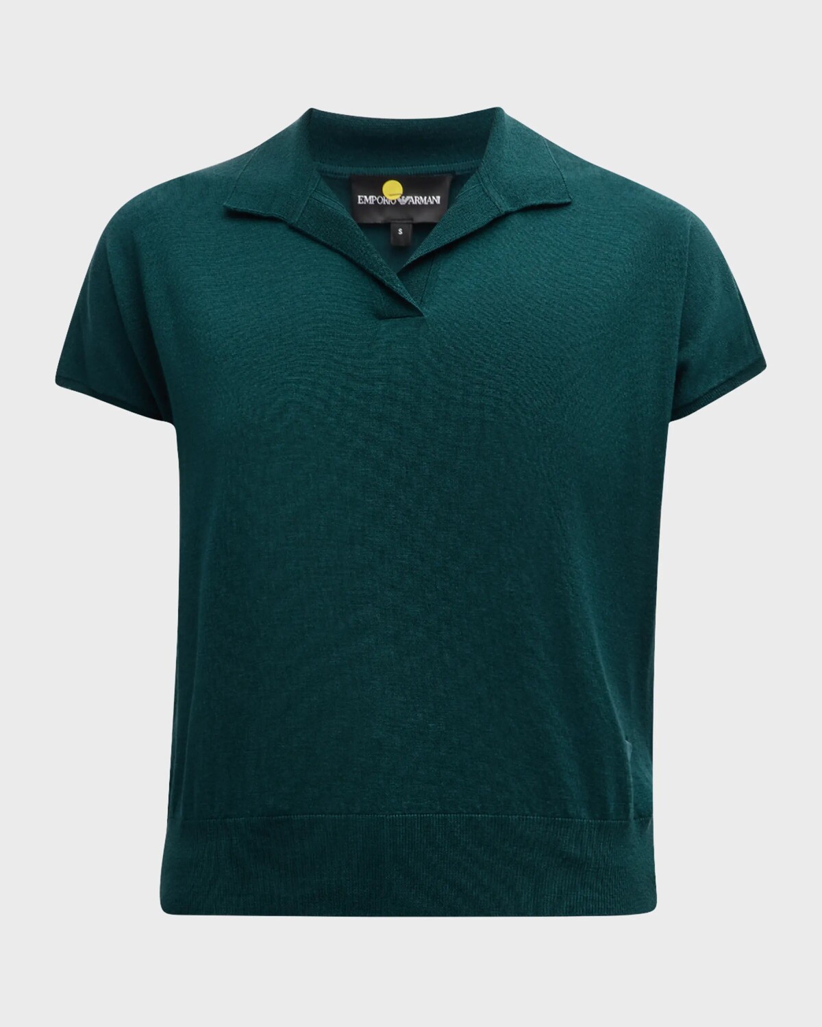 

Легкий трикотажный топ-поло из шерсти и шелка Emporio Armani, цвет Jade