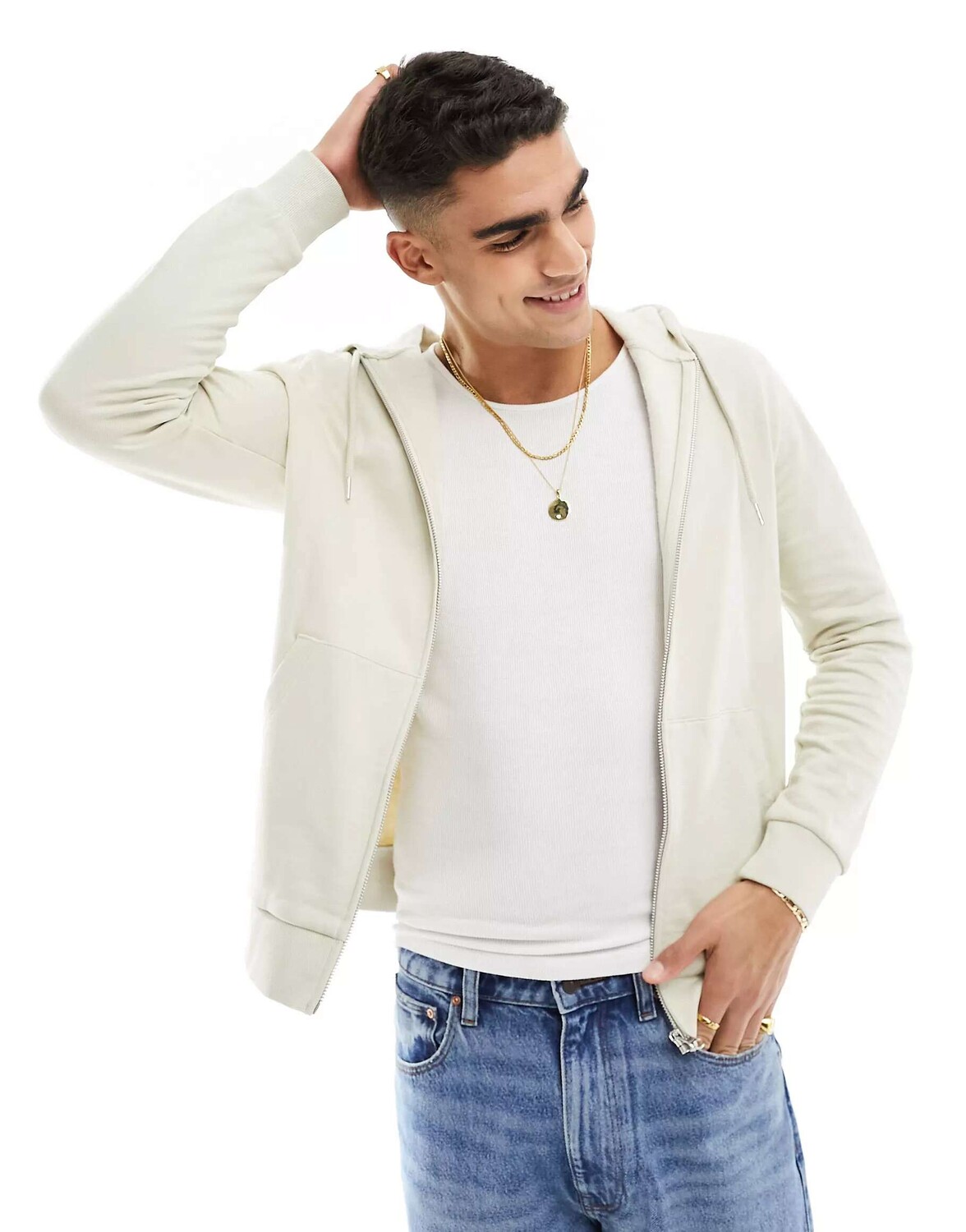 

Светло-бежевое худи на молнии ASOS