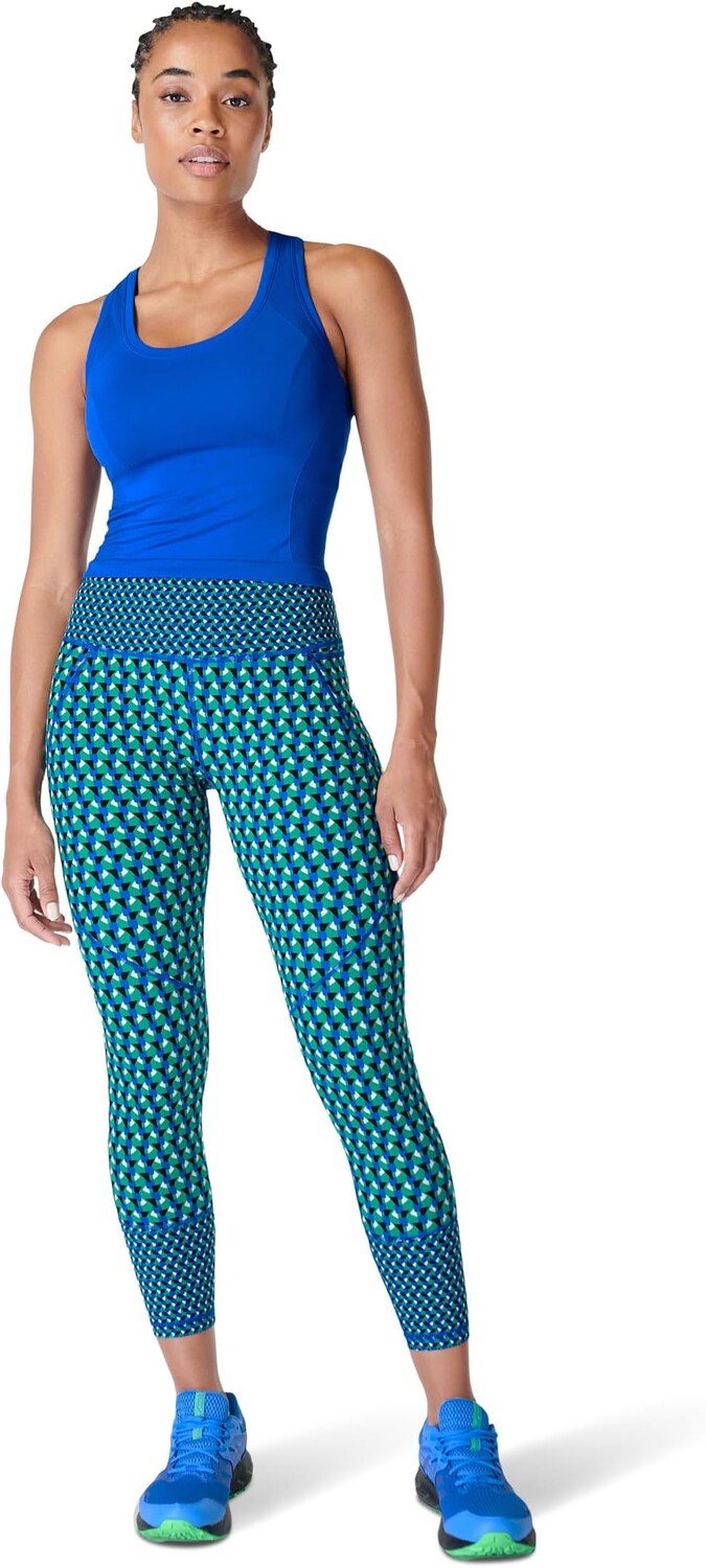 

Леггинсы для тренировок Power 7/8 с принтом на щиколотке Sweaty Betty, цвет Green Geo Print