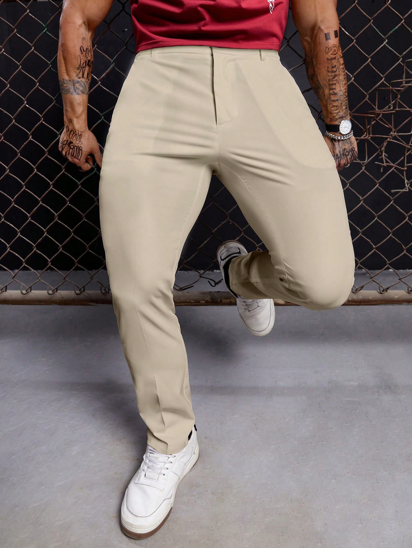 Мужские повседневные однотонные тканые брюки Manfinity Homme, светло-серый фото