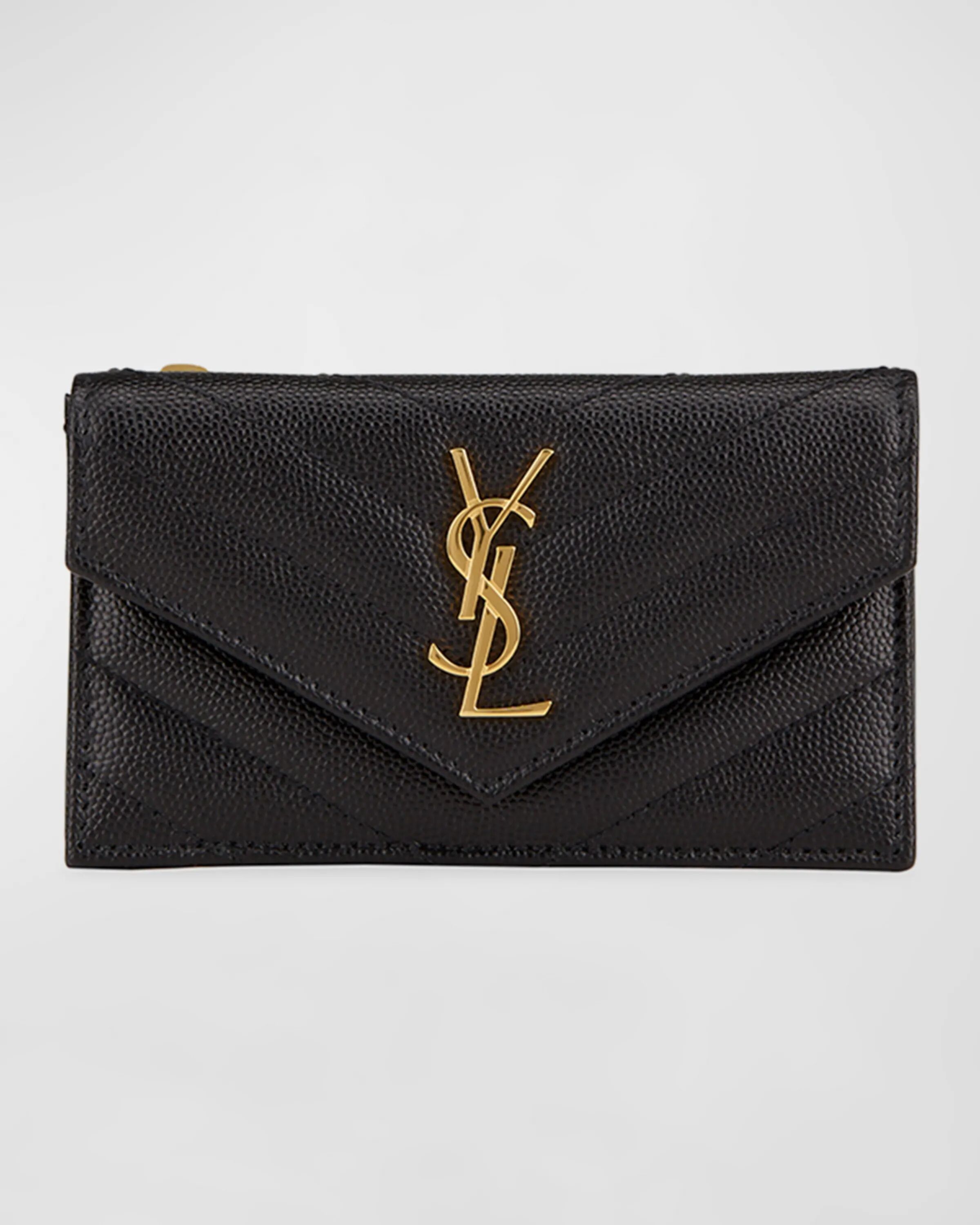 

Чехол для визиток YSL Monogram из зерненой кожи с застежкой-молнией и клапаном Saint Laurent, цвет Black