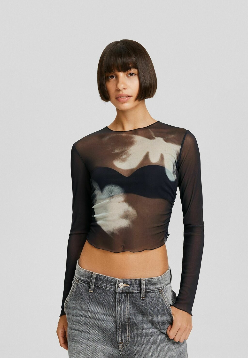 

Блузка с длинными рукавами Bershka, черный