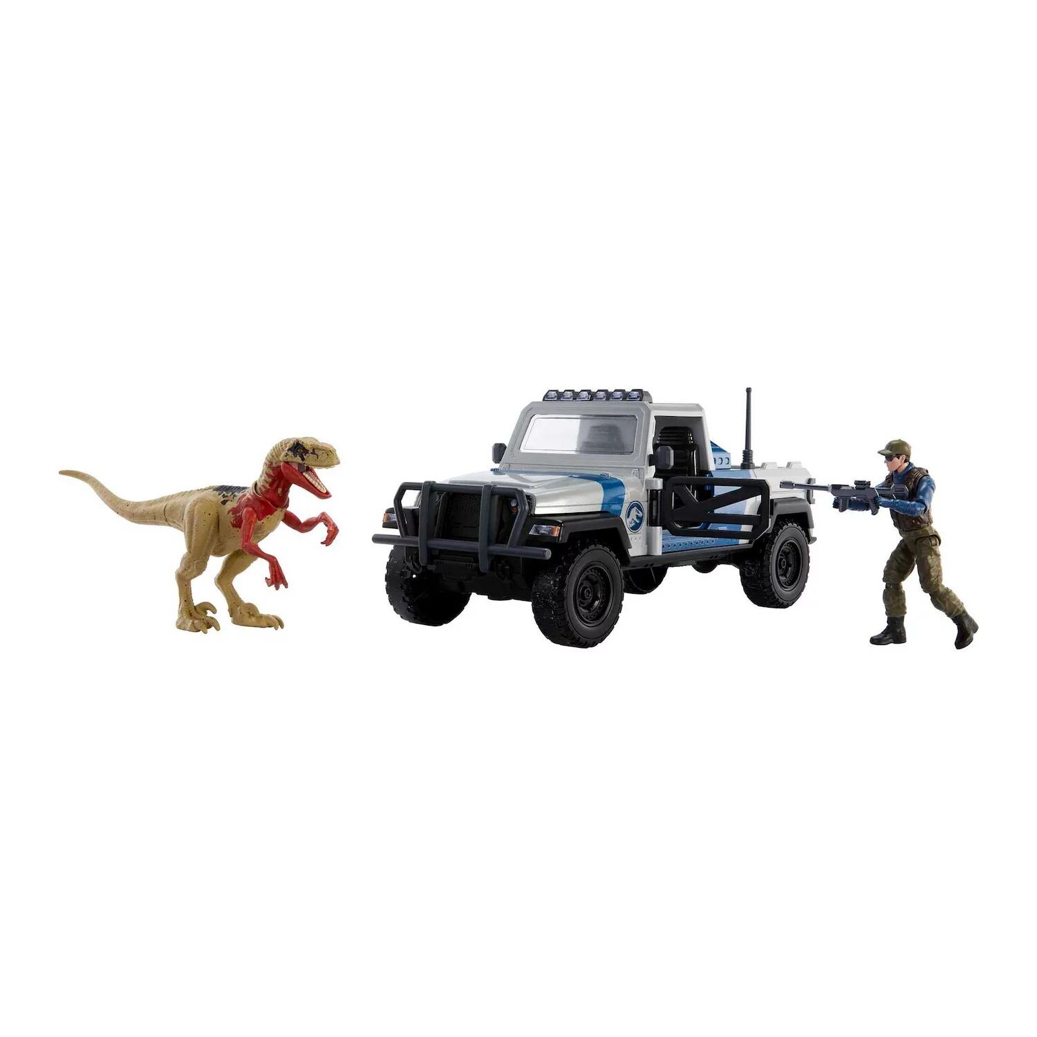 

Разбиваемый грузовик Mattel Jurassic World с фигурками динозавра атроцираптора и человека Mattel