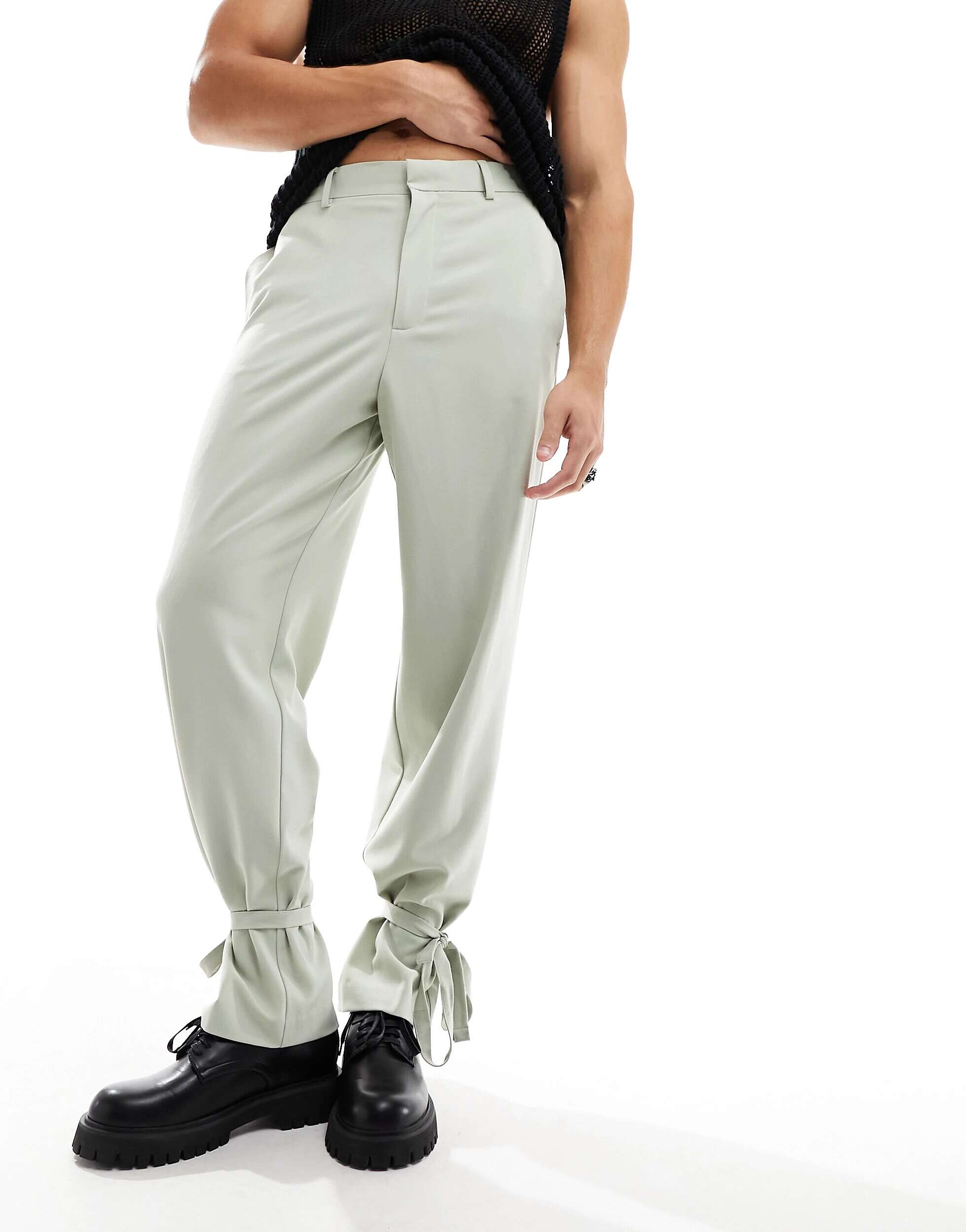 Шалфейные широкие брюки с завязками на манжетах ASOS