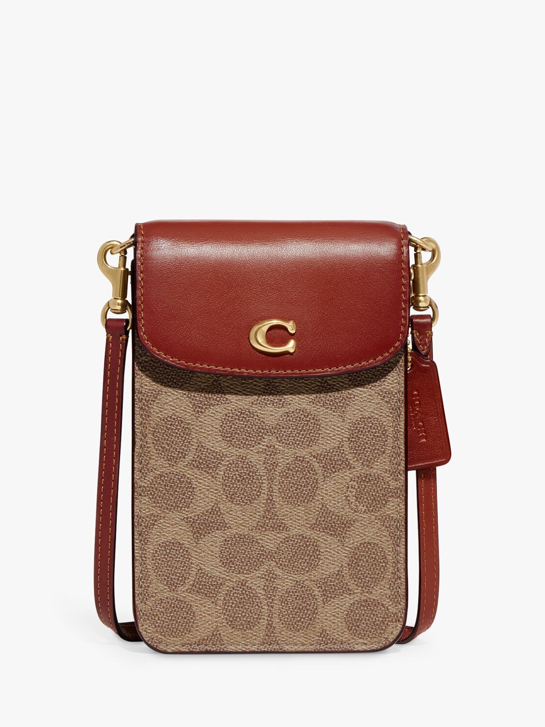 

Холщовая сумка через плечо для телефона Coach Signature, коричнево-коричневый/Signature