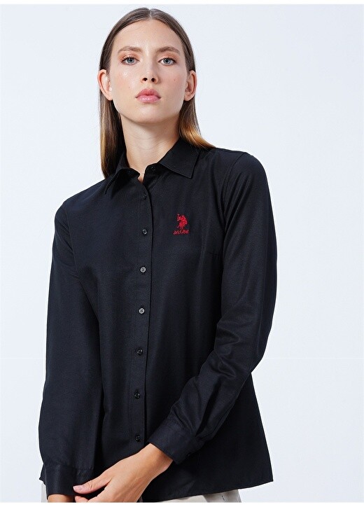 

Простая черная женская рубашка с воротником U.S. Polo Assn.