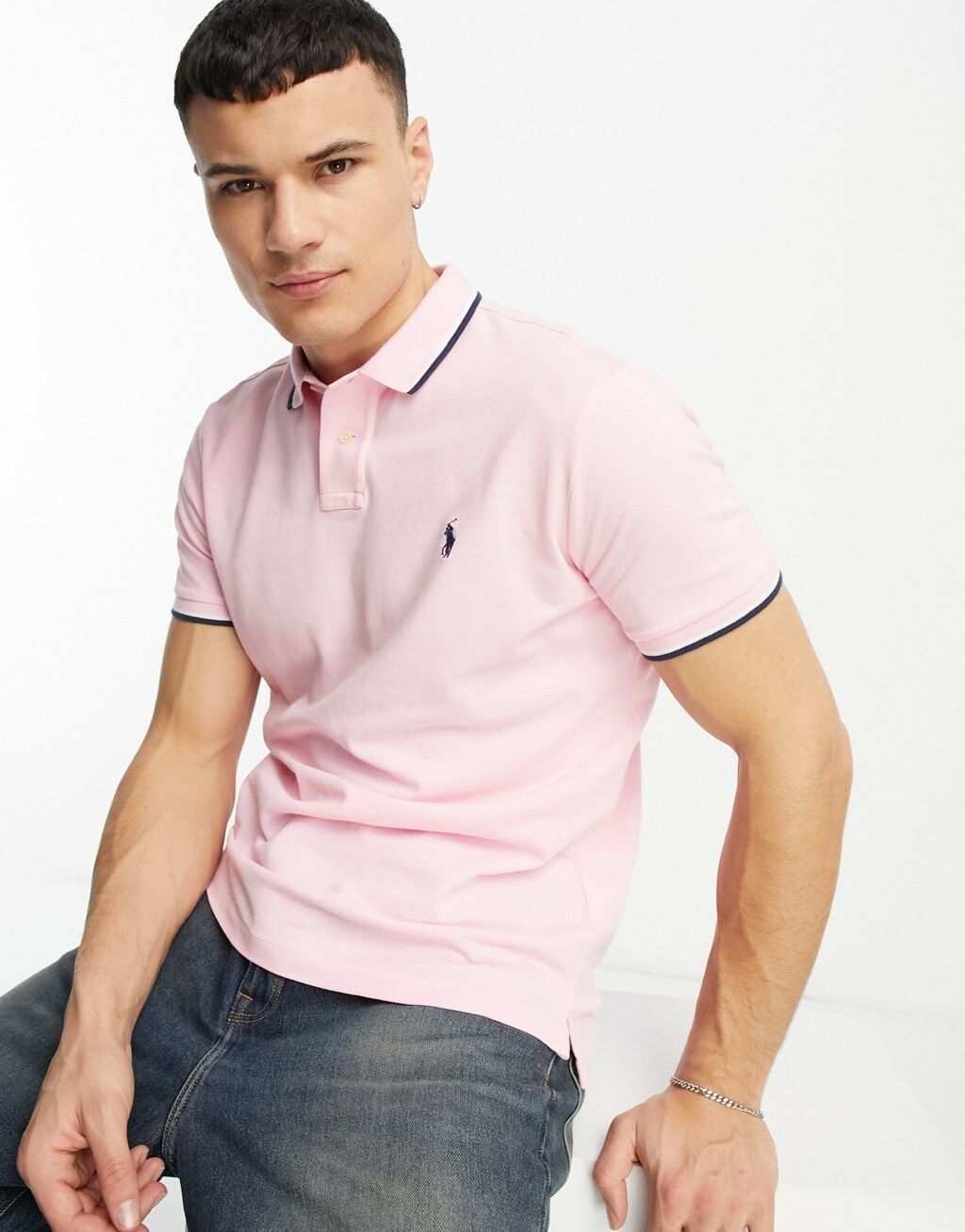 

Розовое поло из пике индивидуального кроя с логотипом Polo Ralph Lauren