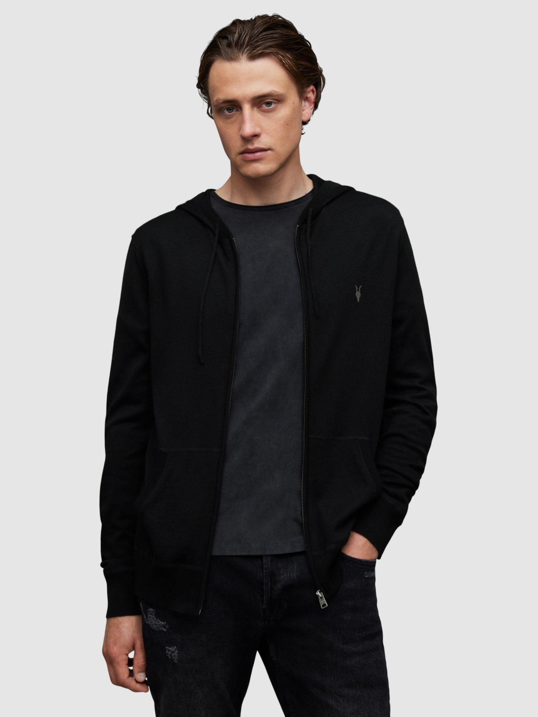 Толстовка Mode на молнии из шерсти мериноса AllSaints, черный худи korda kore olive zip hoodie l
