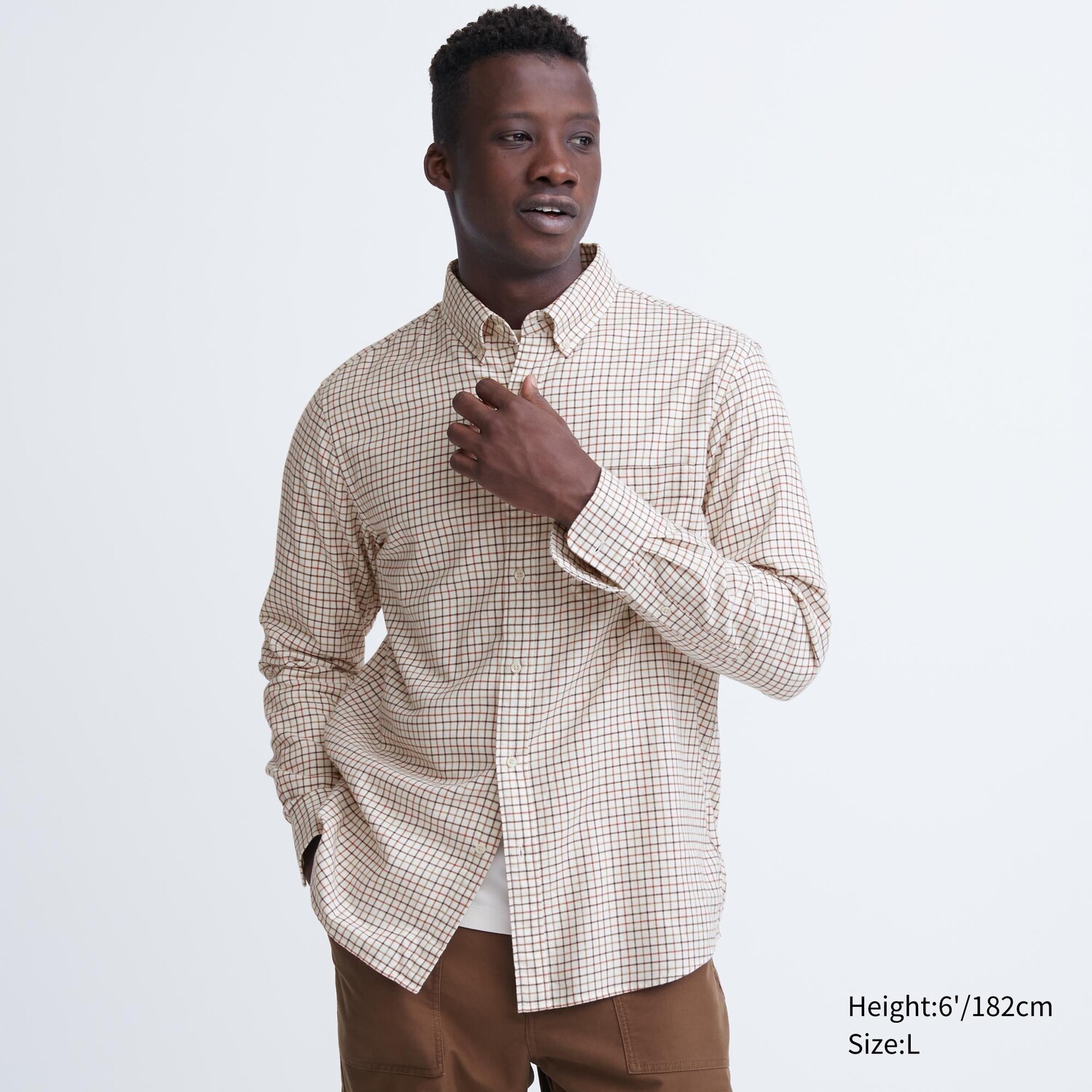 

Фланелевая рубашка Unisex в клетку Uniqlo, молочный, Белый