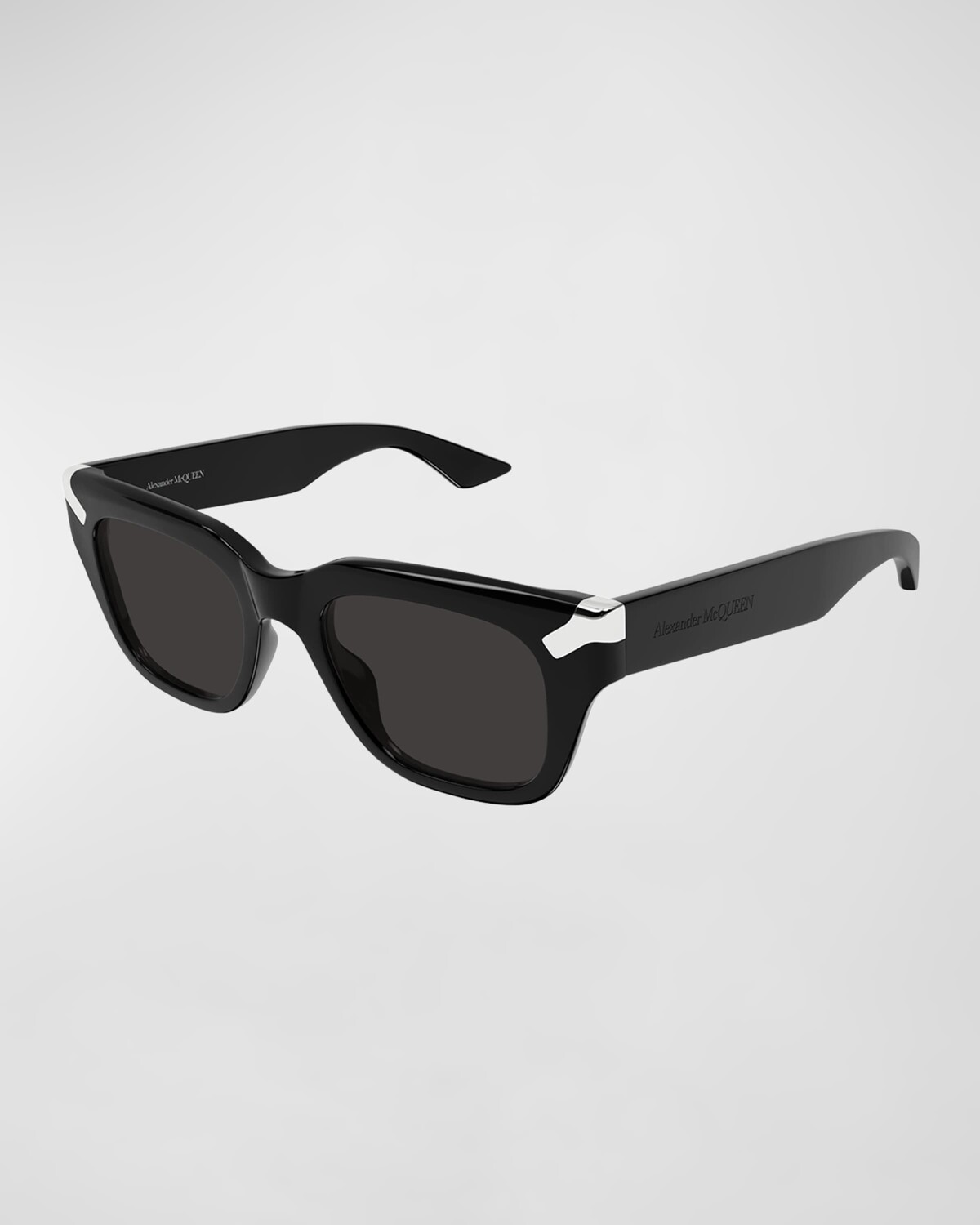 

Мужские прямоугольные солнцезащитные очки из ацетата Alexander McQueen, цвет Shiny Solid Black
