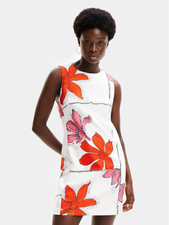 Летнее платье стандартного кроя Desigual, белый силиконовый чехол на oneplus 9 оранжевый узор для ванплас 9
