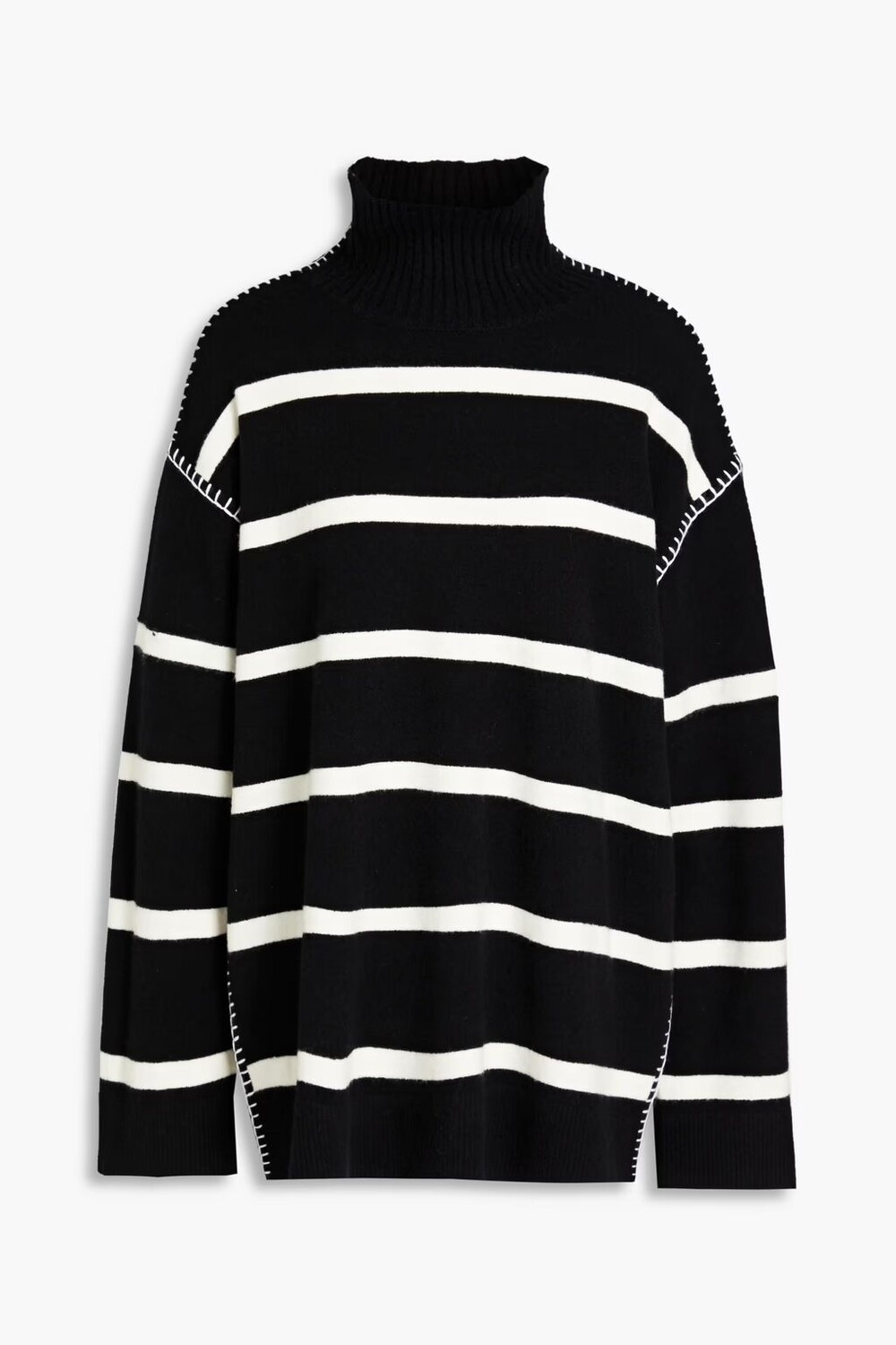 

Свитер с воротником из смесовой шерсти в полоску Bobbie Alice + Olivia, черный