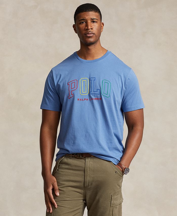 Мужской большой & Высокая футболка с логотипом Polo Ralph Lauren, цвет Nimes Blue футболка из хлопкового джерси с короткими рукавами и вышитым логотипом fred perry серый