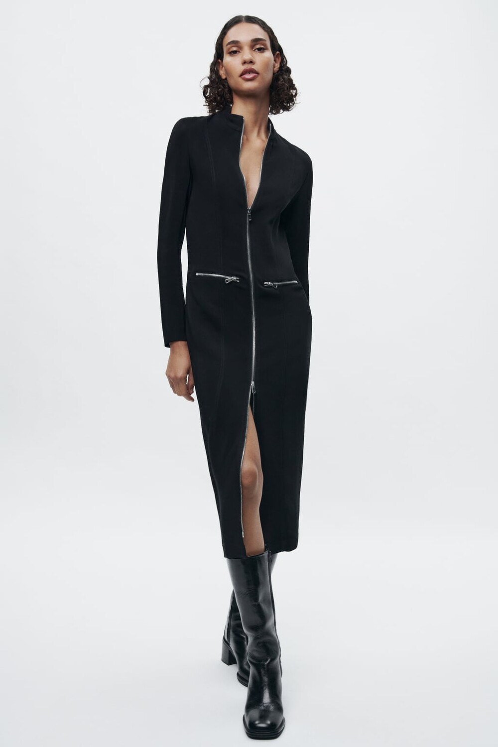 

Платье миди на молнии ZARA, черный