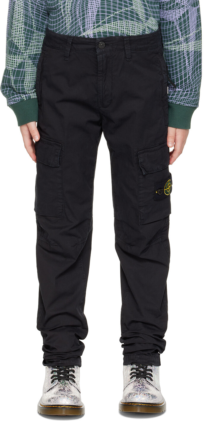 

Детские черные брюки-карго с нашивками Stone Island Junior, Черный