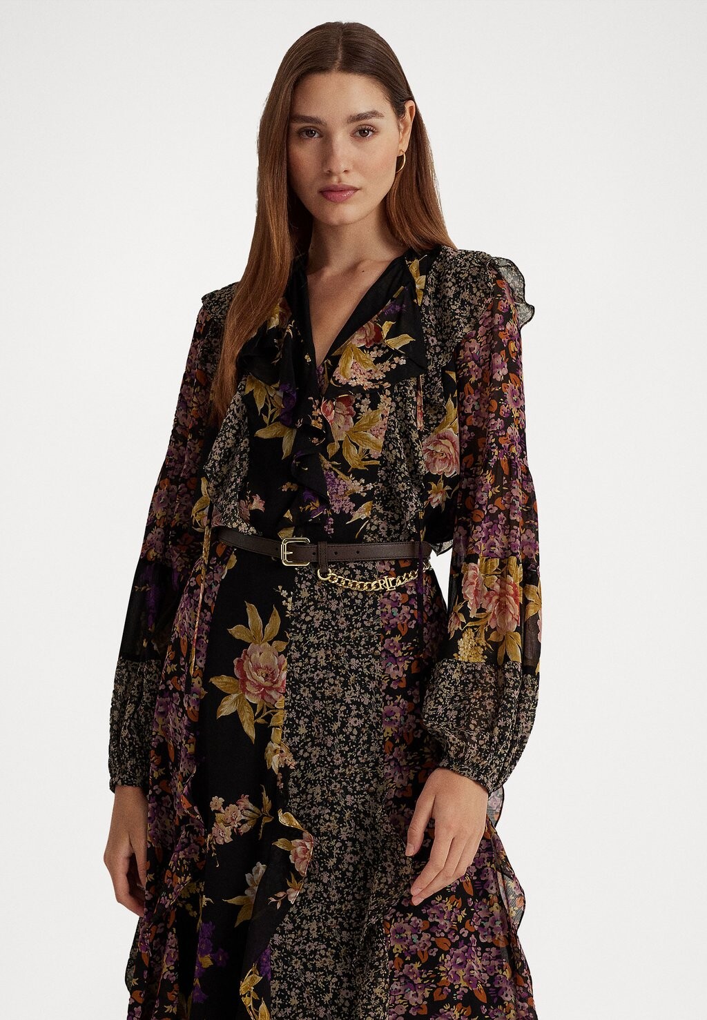 

Блузка Lauren Ralph Lauren RILYNN LONG SLEEVE BLOUSE, цвет black/tan/multi