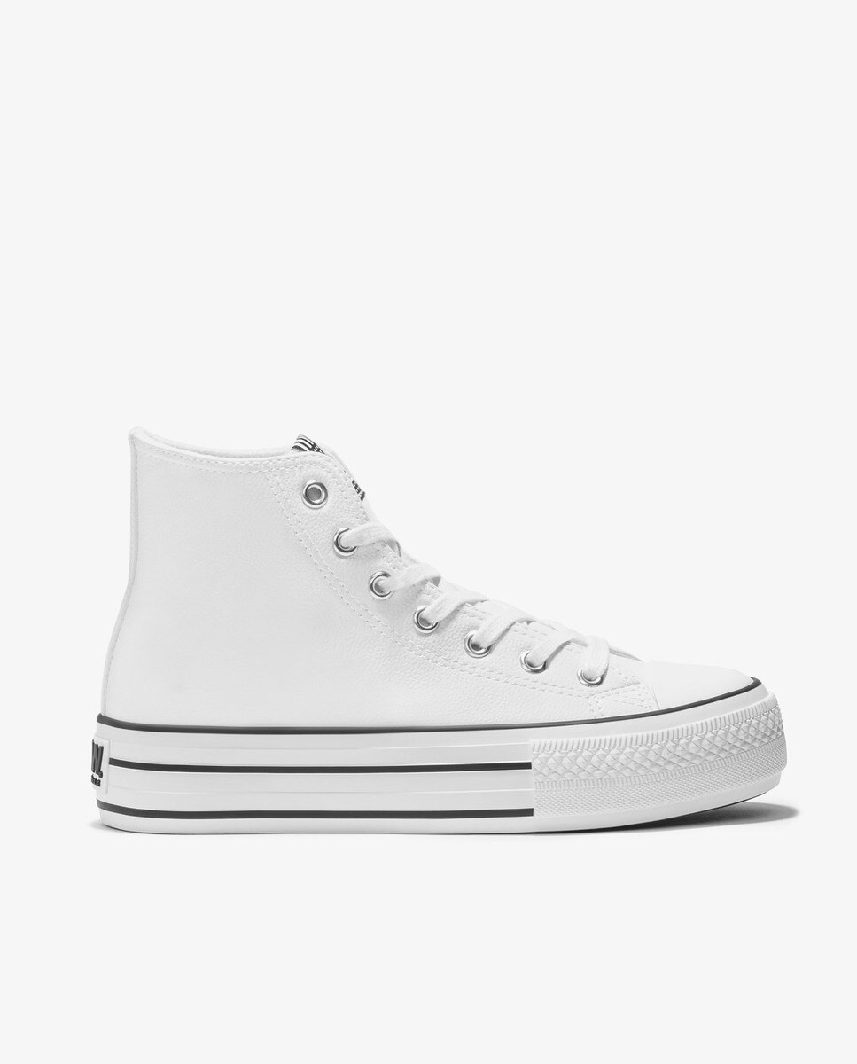 Высокие женские спортивные туфли из кожи наппа белого цвета Break and Walk, белый