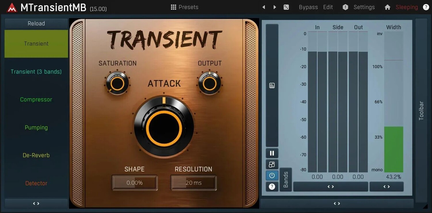 

Плагин MeldaProduction MTransientMB Transient Shaper