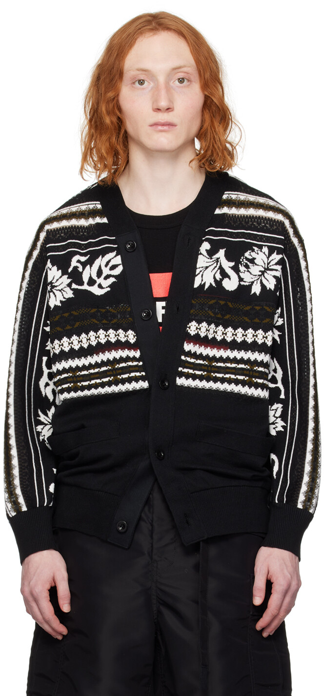 

Черный жаккардовый кардиган Sacai, цвет Black/Off-White