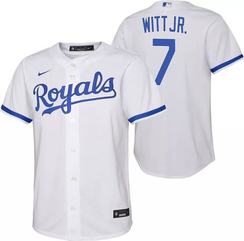 

Nike Youth Kansas City Royals Bobby Witt Jr. #7 Белая крутая домашняя майка