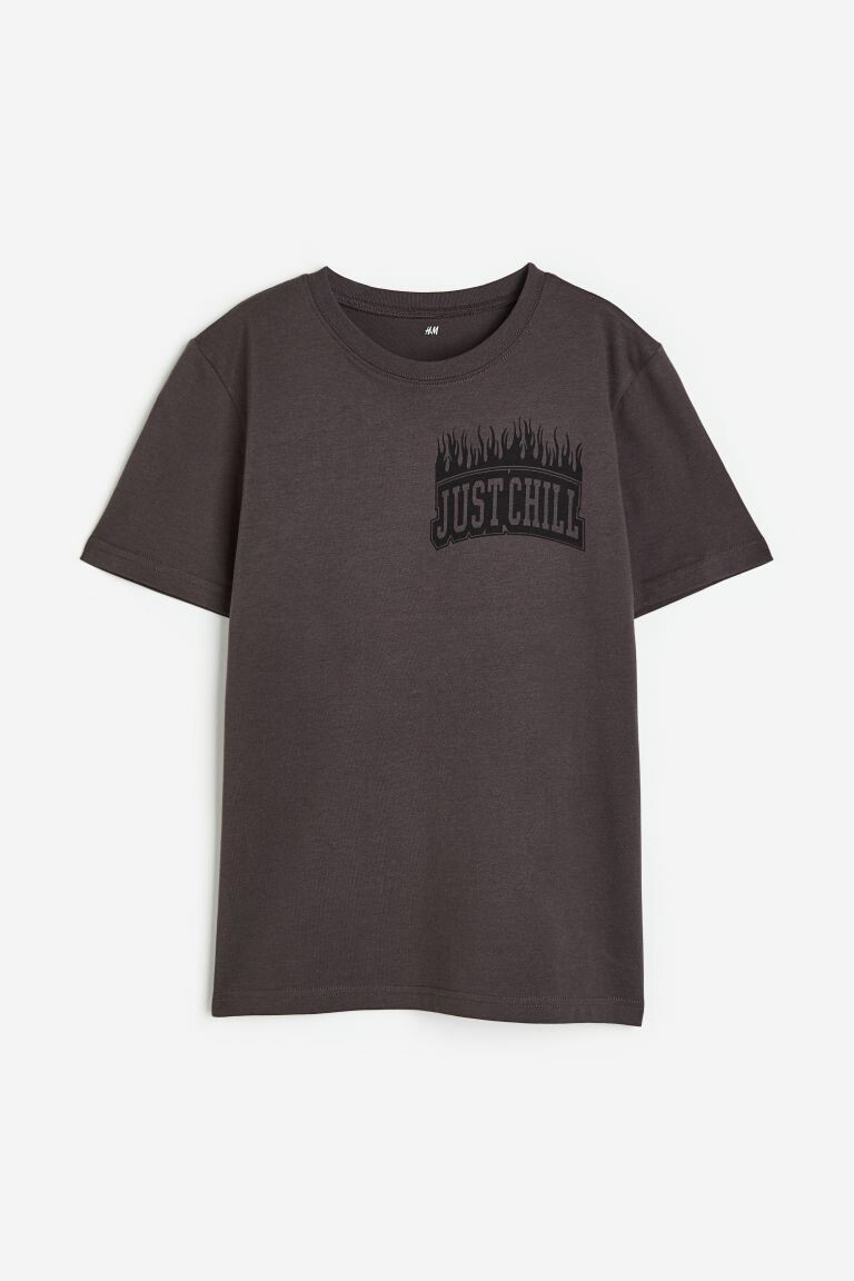 

Хлопковая футболка с принтом H&M Just Chill, темно-серый