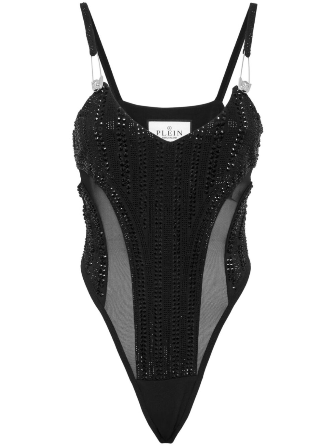 

Philipp Plein боди с V-образным вырезом и кристаллами, черный