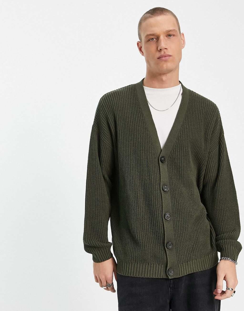 

Вязаный кардиган в рубчик в рубчик оверсайз ASOS DESIGN