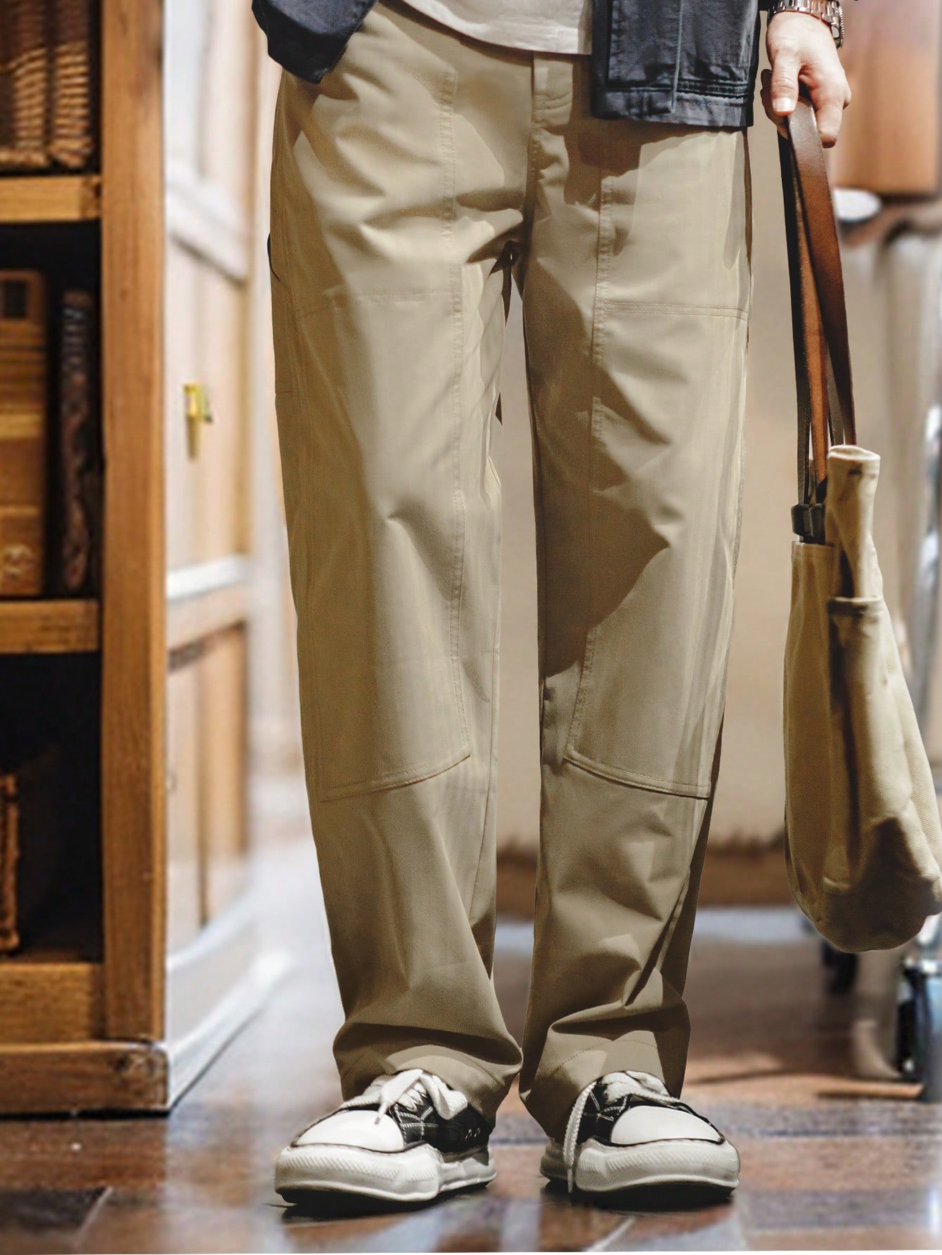 Мужские винтажные повседневные брюки с двойным коленом в американском стиле и несколькими карманами в стиле пэчворк, хаки мужские винтажные джинсы скинни в американском стиле черный