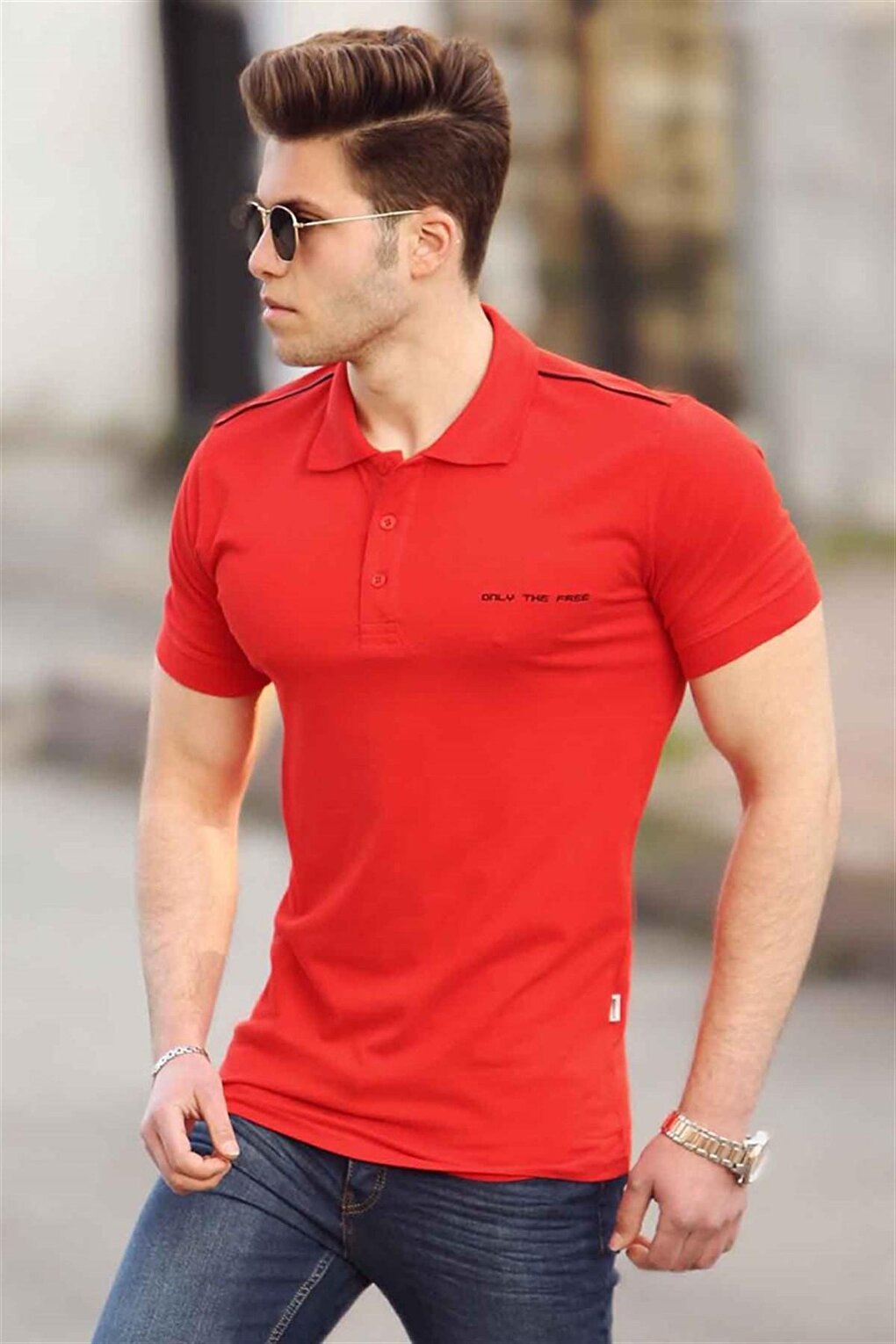 Красная мужская футболка поло 4558 MADMEXT