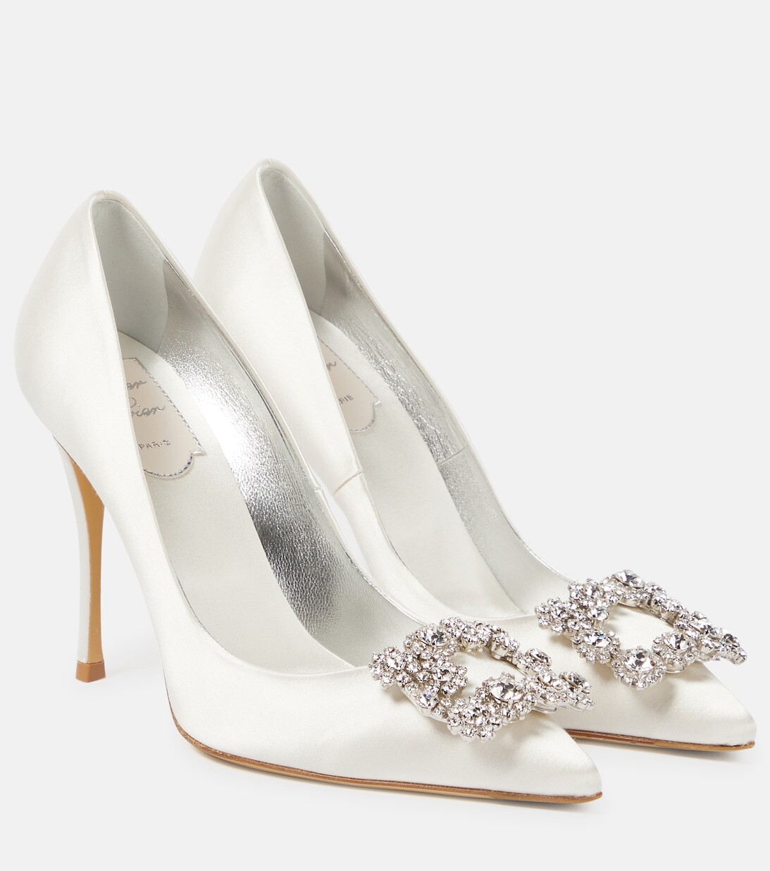 

Атласные туфли-лодочки Flower Strass 100 Roger Vivier, белый