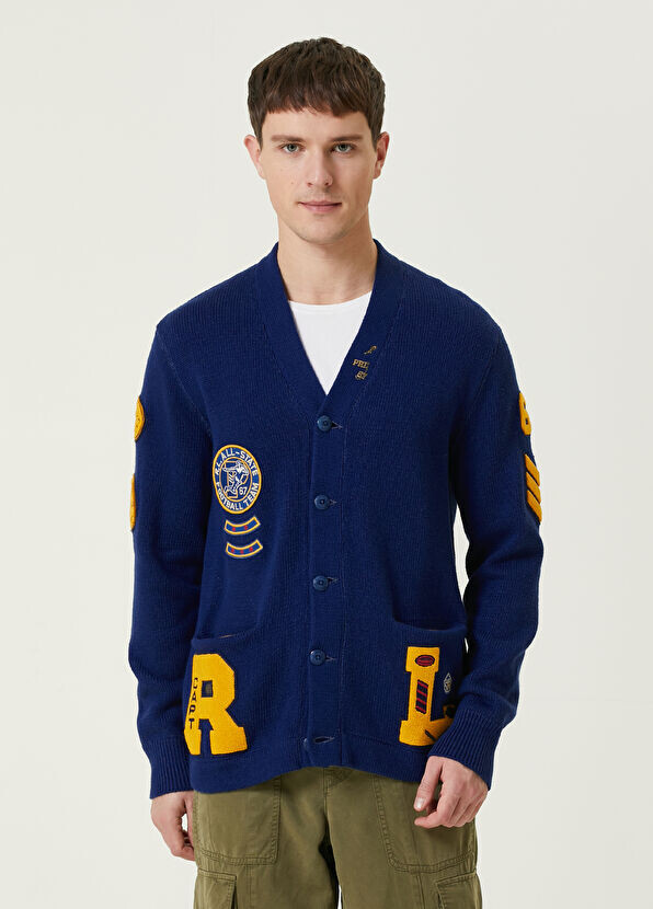 

Шерстяной вязаный кардиган с нашивкой-логотипом Polo Ralph Lauren, синий