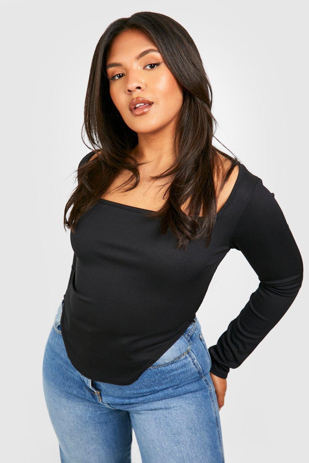 

Корсетовый топ с квадратным шеи plus rib Boohoo, черный