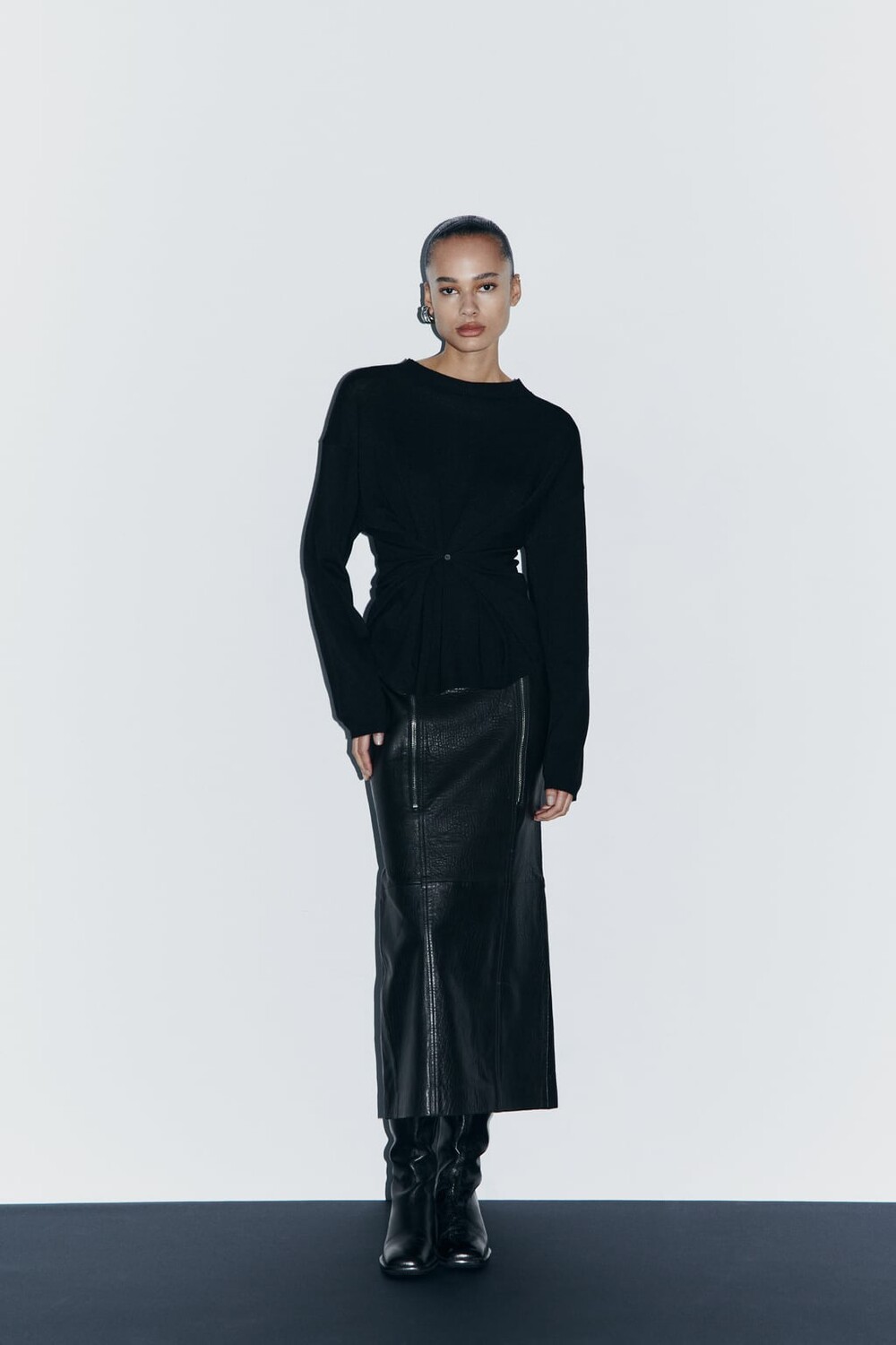 

Свитер разной вязки из смесовой шерсти ZARA, черный