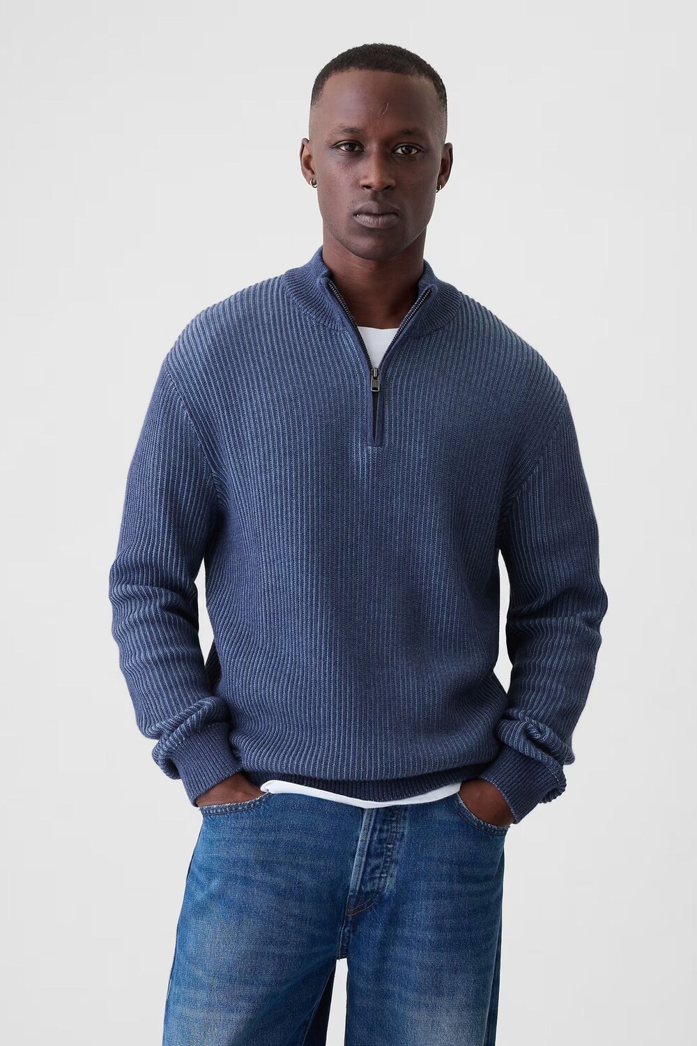 

Трикотажный джемпер с застежкой молнией Quarter Zip Gap, синий