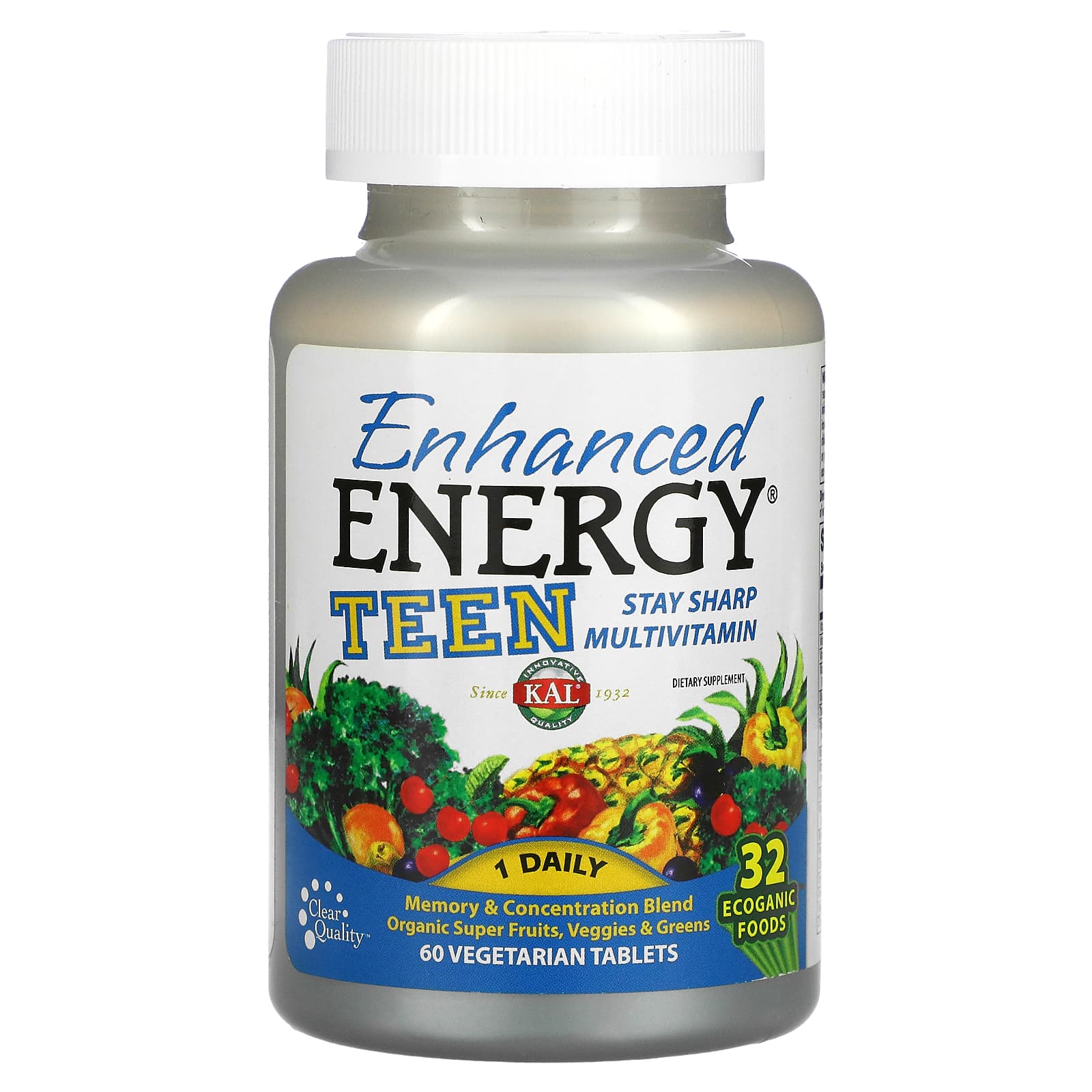 KAL Усиленная энергия для подростков смесь для памяти и концентрации 60 вегетарианских таблеток