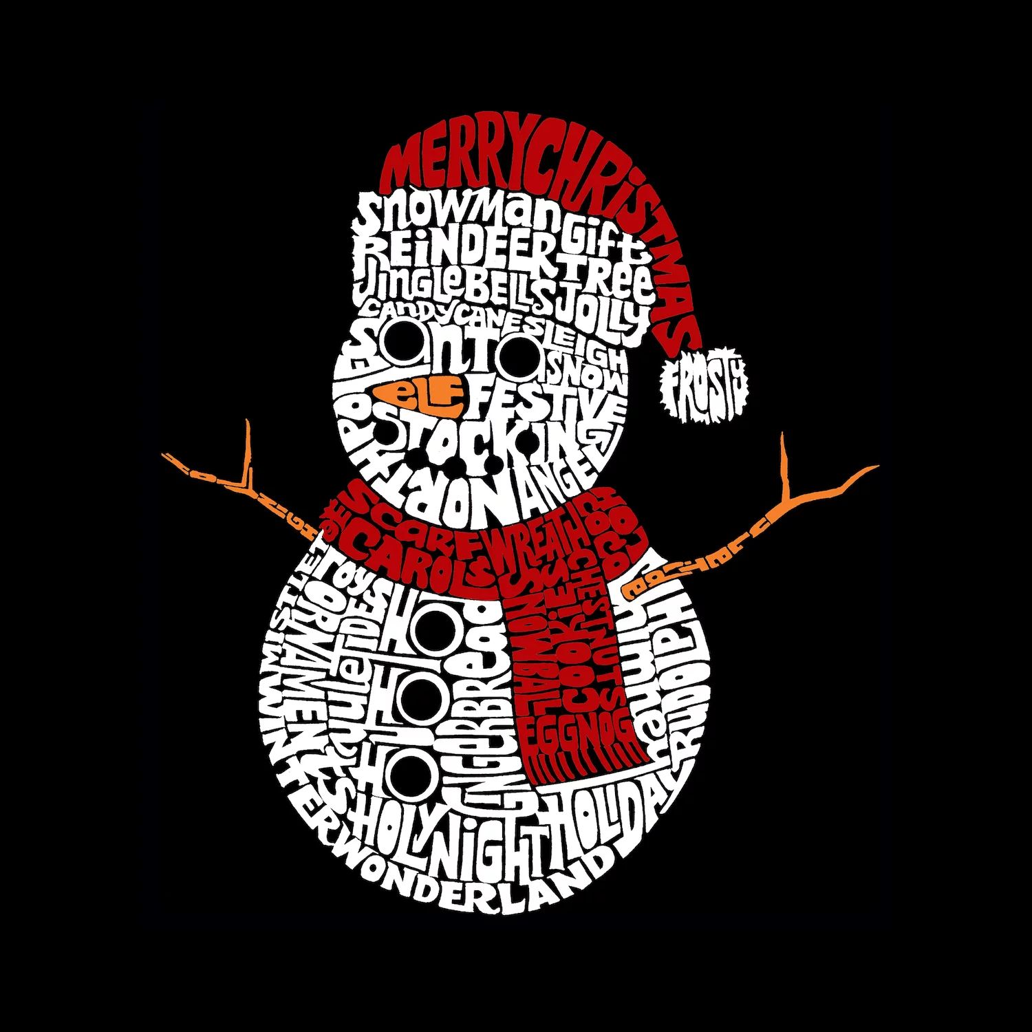 

Рождественский снеговик — мужской свитшот с круглым вырезом с рисунком Word Art LA Pop Art