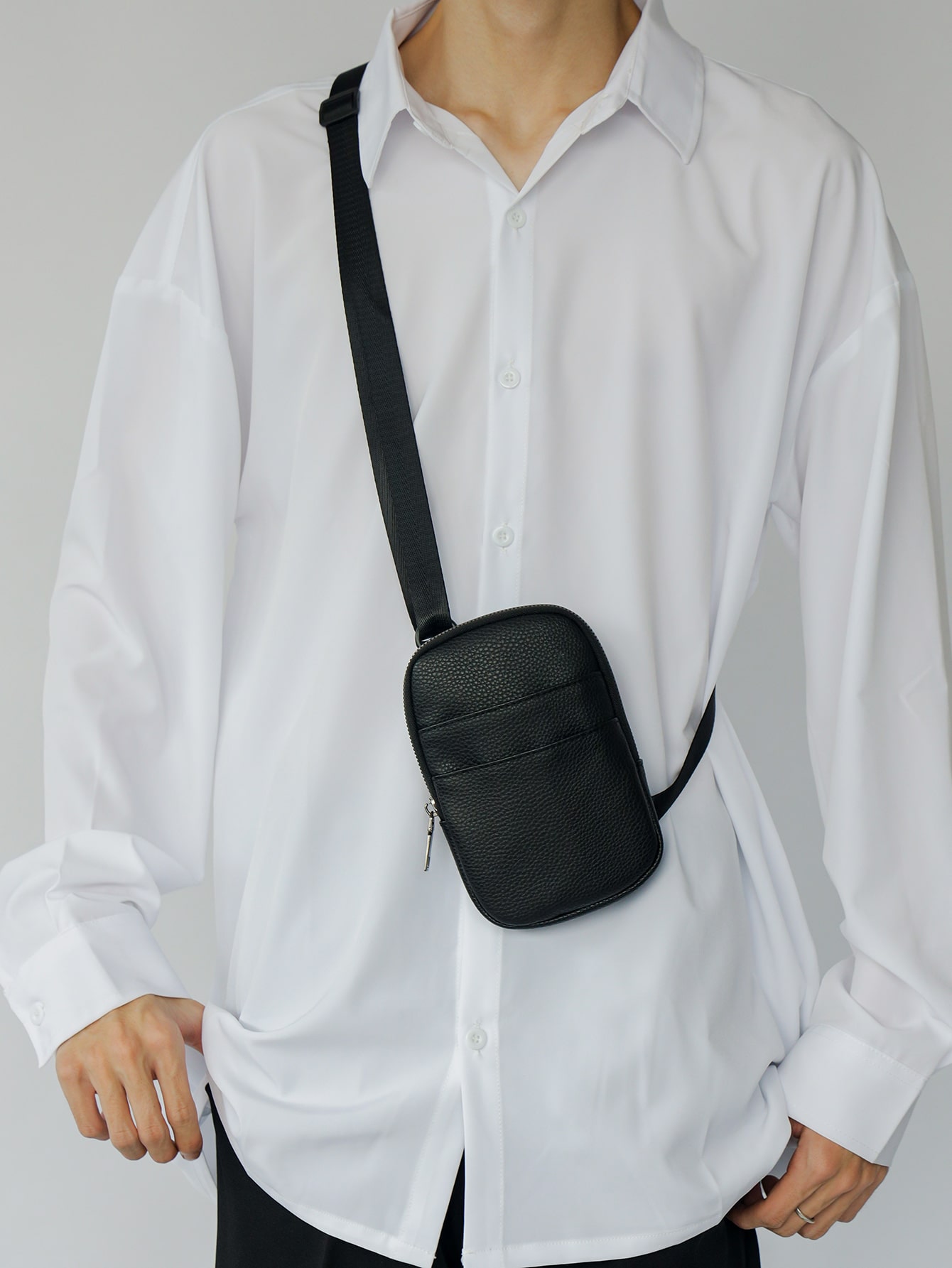 Мини-мужская нагрудная сумка с тиснением личи, черный
