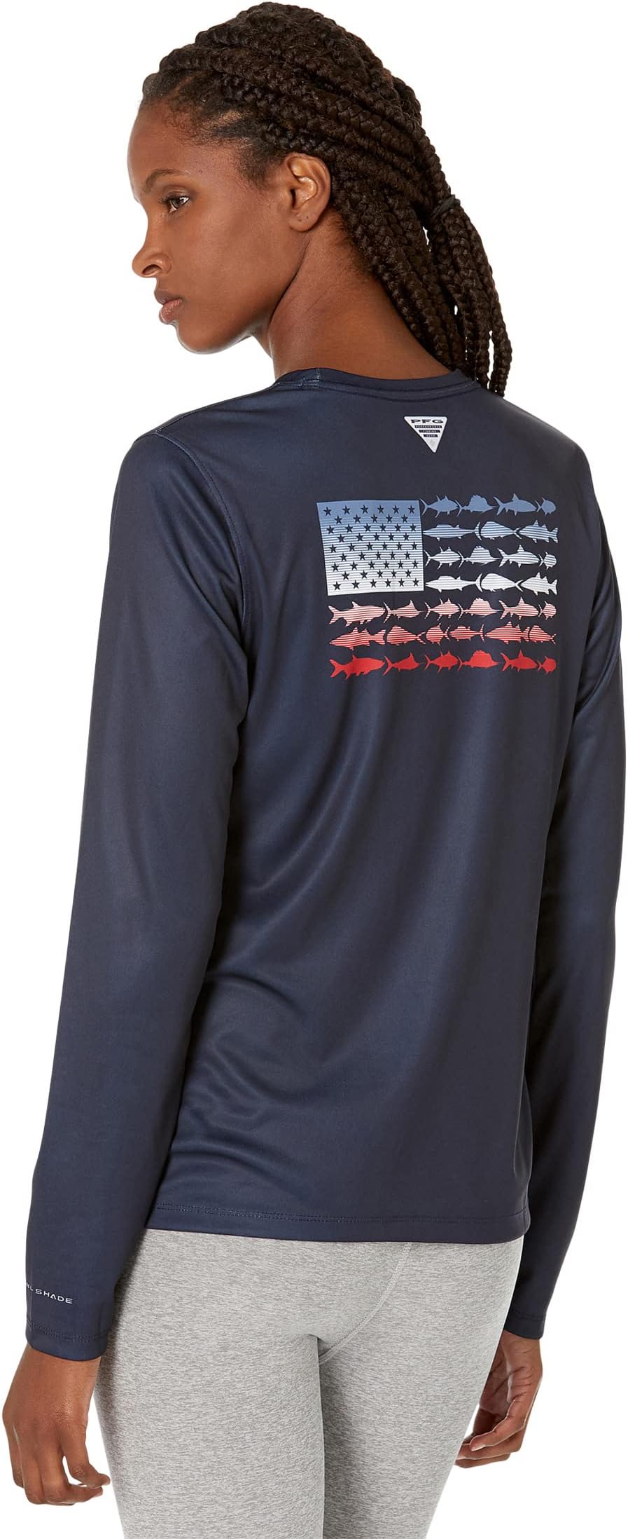 Рубашка с длинным рукавом Tidal Tee PFG Fish Flag Columbia, цвет Collegiate Navy/Red Spark Gradient