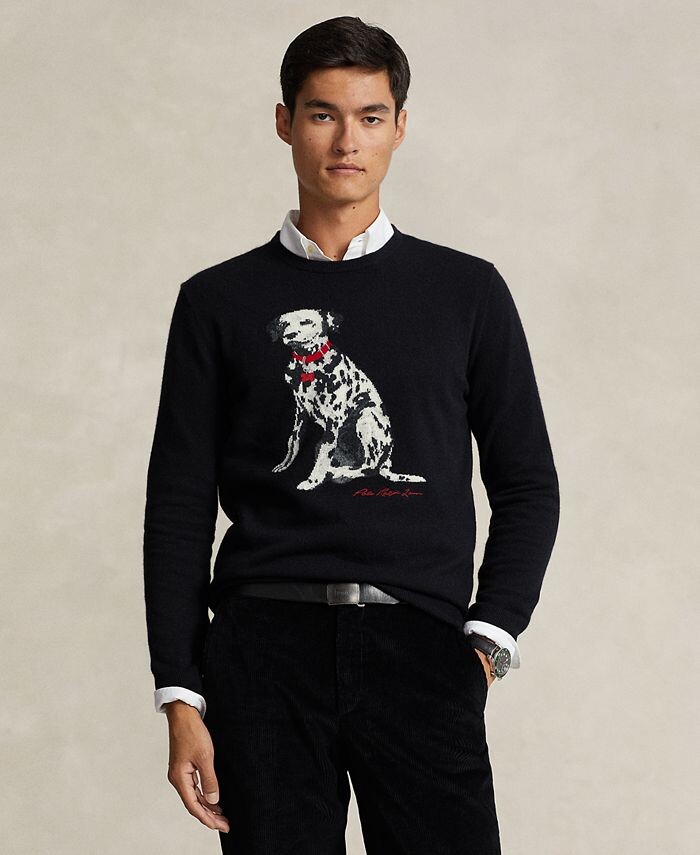 

Мужской кашемировый свитер вязки интарсия в стиле далматин Polo Ralph Lauren, черный