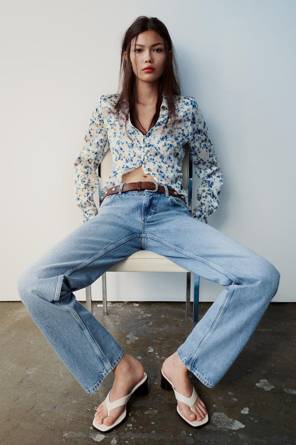 

Приглаженная рубашка с принтом ZARA, синий/белый