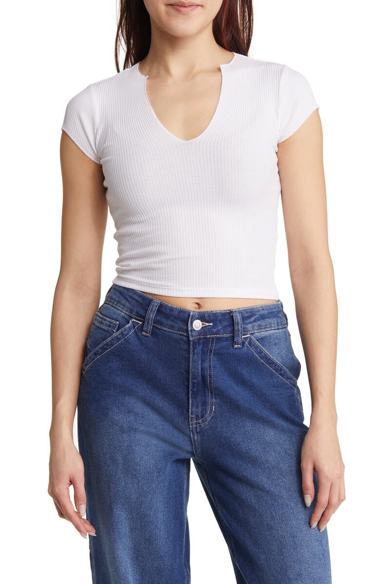 

Укороченный топ из эластичного хлопка с вырезом Nola BDG URBAN OUTFITTERS, белый