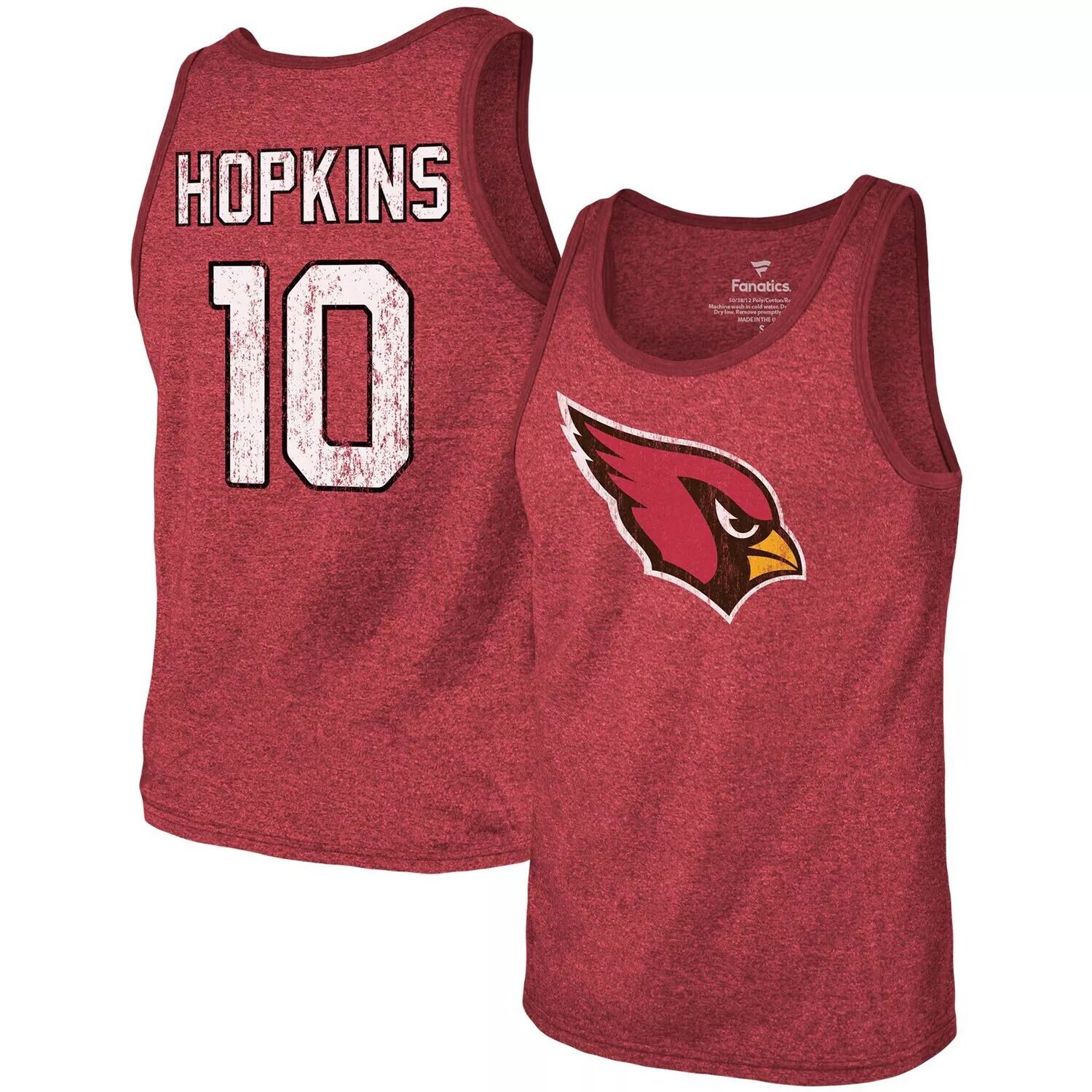 

Мужская майка Majestic Threads DeAndre Hopkins Heathered Cardinal Arizona Cardinals, имя и номер, футболка Tri-Blend