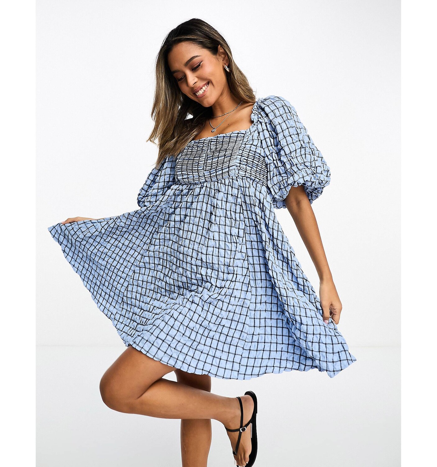 

Синее платье мини в клетку River Island, Синий