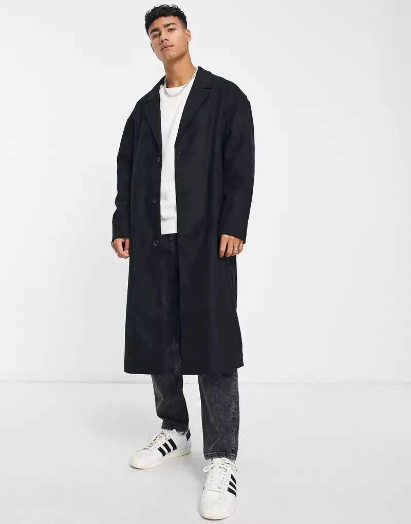Черное шерстяное пальто New Look