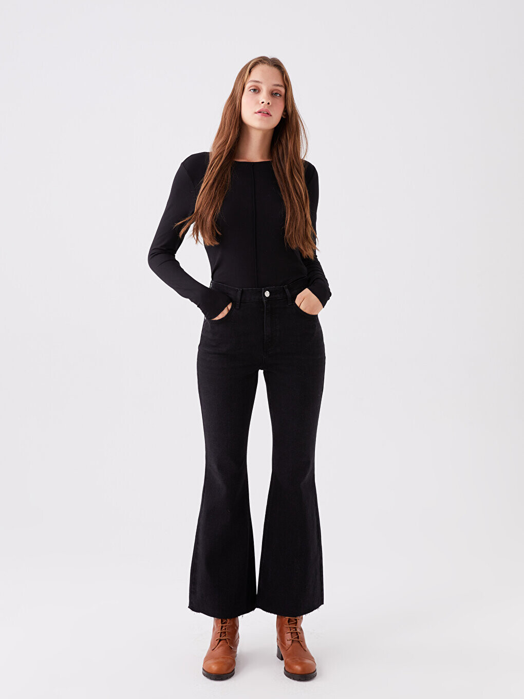 

Расклешенные женские джинсовые брюки LCW Jeans, черное родео, Черный