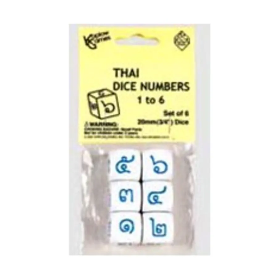 

d6 20-миллиметровые игральные кости с числами 1–6 — тайские числа (6), Dice - Foreign Language Dice