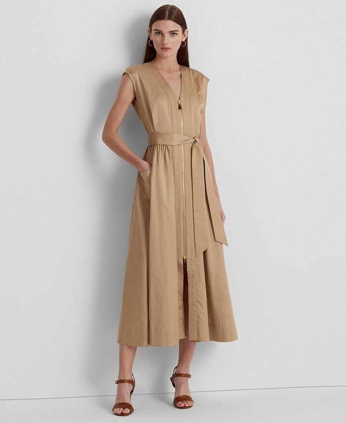 

Женское платье из шантунга с поясом и короткими рукавами Lauren Ralph Lauren, тан/бежевый